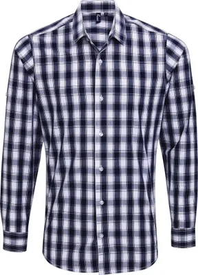 Produktbild von Premier - "Mulligan" Hemd für Herren Langärmlig LT2709 (3XL) (Weiß/Marineblau)