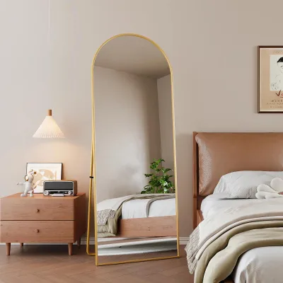 Obrázek produktu pro Celotělové zrcadlo – stojanové a nástěnné zrcadlo – 165 x 60 cm – hliníkový rám – moderní – zlaté