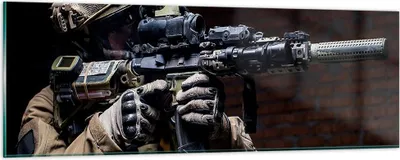 Produktbild von Bilder auf glas - Soldat Gewehr - 90x30cm - Glasbilder - Wandbilder - Bilder - Kunstdruck - zum Aufhängen bereit - Wanddekoration aus Glas - Glas Bilder - Wandbild auf Glas - Einteilig - GAB90x30-3785
