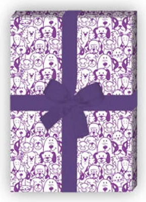 Produktbild von Tier Geschenkpapier mit Hunden, Katzen, Schweinchen.. in lila - G6426, 32 x 48cm