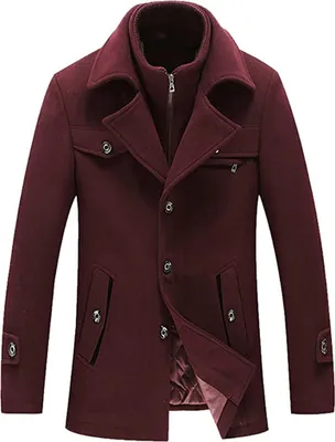 Obrázek produktu pro ASKSA Pánský středně dlouhý zimní kabát z vlny, vínově červená, 4XL