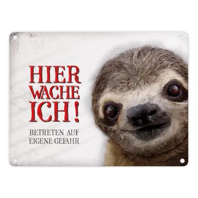 Produktbild von Metallschild mit Faultier Motiv und Spruch: Betreten auf eigene Gefahr ...