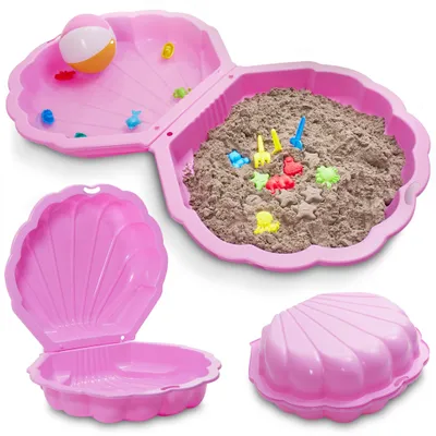 Produktbild von ONBEST Sandkasten 2in1 Sandmuschel mit Deckel | 100 kg | Kunststoff | Pink | ‎88 x 78 x 38 cm