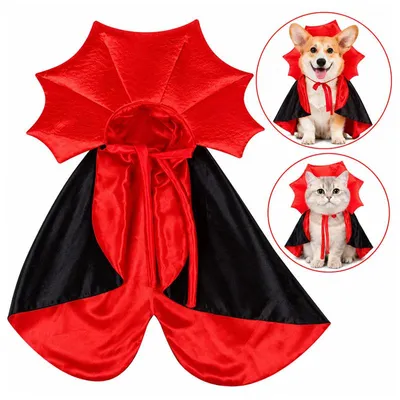 Produktbild von Halloween Hundekostüm Vampir, Haustier Umhang für Hunde und Katzen, leichtes Kostüm mit Stehkragen, für Party Karneval Fotoshooting