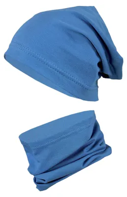 Produktbild von TupTam Kinder Beanie Mütze Schlauchschal Set Übergangszeit, Farbe: Blau, Größe: 48-50