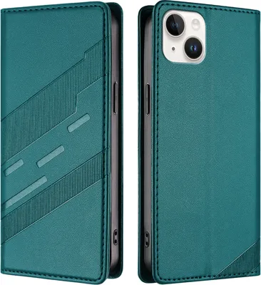 Produktbild von Hülle für iPhone 14 Plus, Kunstleder Brieftaschen Handyhülle mit Kartenfach und Standfunktion Grün