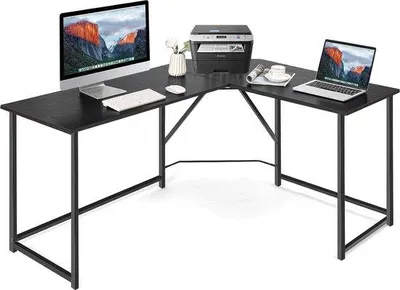 Productafbeelding van Famanu L-vormig bureau met afgeronde hoeken - zwart