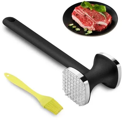Produktbild von Ibenzoa® Professioneller doppelseitiger Fleischklopfer – 26,5 cm, 350 g, ergonomischer Griff, grob/fein, spülmaschinenfest