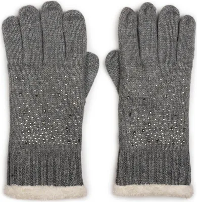 Produktbild von styleBREAKER Damen Strickhandschuhe mit Strass Besatz und Fleece Futter | warme Winterhandschuhe mit Glitzeroptik | weiche Thermo Fingerhandschuhe