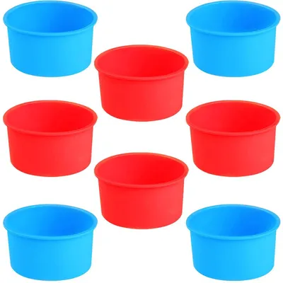 Immagine prodotto di Set di 8 stampi in silicone, diametro 10 cm (4 pollici), rotondi, antiaderenti, ideali per torte di frutta, quiche, pizze, disponibili nei colori rosso e blu