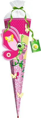 Produktbild von 3D Bastelschultüte Schmetterling Lilly 80 cm 6-eckig Rot(h)-Spitze Filzverschluss