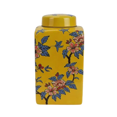 Produktbild von Fine Asianliving Chinesischer Vase mit Deckel Porzellan Gelbe Blumen Handgemalt D14xH26cm Dekorative Vase Blumenvase Orientalische Keramik Vase Dekoration Vase Moderne Tischdekoration Vase