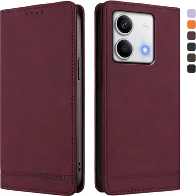 Image de Etui pour Xiaomi Redmi Note 13 5G, étui rétro en cuirPolyuréthaneavec support et fentes pour cartes de crédit Rouge