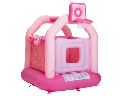Produktbild von Playtive Hüpfburg Springburg 14- teilig pink mit Basketballkorb und Wurfspiel