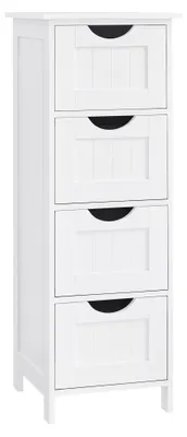 Schmaler Badschrank, 4 Schubladen, 30x30x82 cm, Holz, weiß