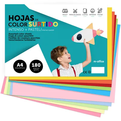 Immagine prodotto di Cartoncino colorato, formato A4, 180 g, ideale per lavori manuali, documenti e progetti creativi