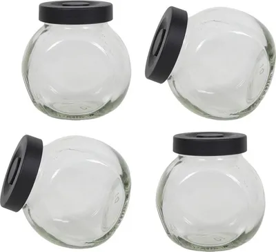 Zdjęcie produktu dla Słoik na przyprawy szklany 4 szt. pokrywka czarny matowy 175 ml | 6 szt