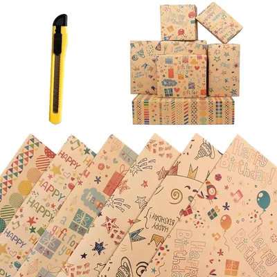 Productafbeelding van 6 Vellen Cadeaupapier voor Verpakking, Kraftpapier, 70 x 50 cm