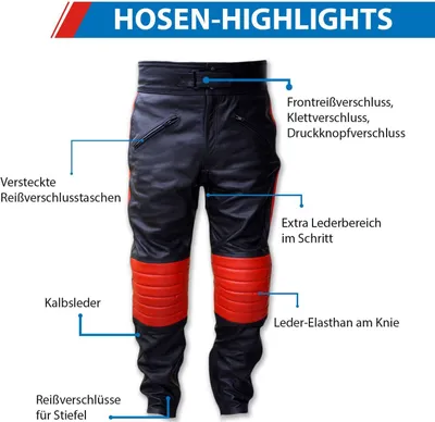 Produktbild von Motorradhose Motorrad Biker Lederhose Rindsleder leder hose Schwarz, Größe:48/S, Farbe:Rot