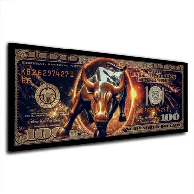 Produktbild von Leinwandbild Wandbild Pop Art Stier Börse Wallstreet Dollar Style Big Money XL Kunst: 175x70x4cm