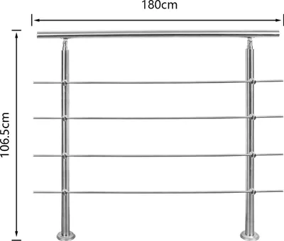 Obrázek produktu pro Vigevee, zábradlí do schodiště, 180 cm, nerezová ocel, madlo, zábradlí pro schody a balkony, s 4 příčnými tyčemi, vhodné pro vnitřní i venkovní použití