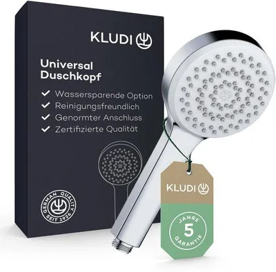 Productafbeelding van Universele douchekop met waterbesparende functie, met een enkele straal, ronde douchekop met een diameter van 10,7 cm, eenvoudig te reinigen, met antikalfunctie, in chroom.