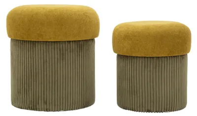 Produktbild von Aspen Pouf Set mit Stauraum grün 2-teilig Ø42x44cm Ø35x37cm Polyester Velours