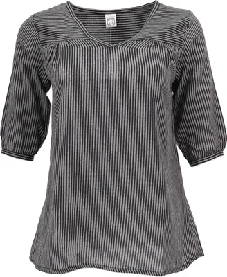 Produktbild von Leichte Baumwollbluse, Gestreifte Boho Schlupfbluse mit V-Ausschnitt - Schwarz/grau, Damen, Baumwolle, Größe: S