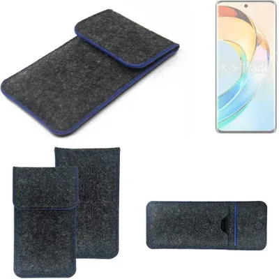 Produktbild von K-S-Trade Handy-Hülle Schutz-Hülle kompatibel mit Honor Magic6 Lite 5G Filztasche Pouch Tasche Case Sleeve Filzhülle dunkelgrau, blauer Rand