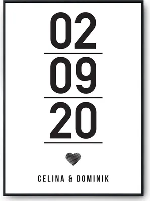 Produktbild von Jahrestag Partner Poster Personalisiert Datum Namen | Geschenk zur Hochzeit Poster für Paare Verlobte Hochzeitsgeschenk – DIN A3 mit Rahmen | Schwarz