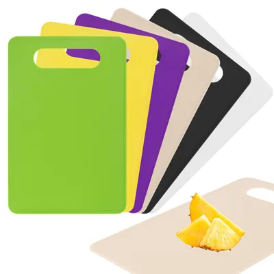 Image de Lot de 6 planches à découper en plastique, planches à petit-déjeuner avec poignées, planches de cuisine en plastique pour la viande, la charcuterie, les légumes et les fruits (29 x 19 cm)