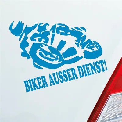 Produktbild von Auto Aufkleber Motorrad Biker ausser Dienst! Moped Bike Mopped 12x10 cm Hellblau Sticker Heckscheibenaufkleber