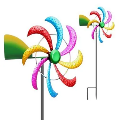 Immagine prodotto di Mulino a vento decorativo da giardino, in metallo, colorato. Altezza: 125 cm. Diametro: 28 cm