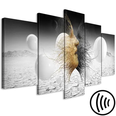 Image de Tableau acoustique Abstrait 200 x 100 cm Tableaux Mousse acoustique Absorbeur acoustique haute performance Isolation acoustique Toile 5 pièces Tableau mural Acoustique intérieure Isolation acoustique Visages a-A-0340-b-n