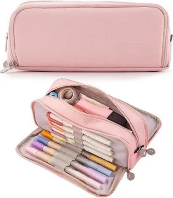 Immagine prodotto di VHV - Portapenne - Custodia per penne scolastica - Portapenne grande - Custodia con 3 scomparti - Grande astuccio per penne - Portapenne effetto tela - Custodia con cerniera - Organizzatore per articoli di cancelleria - Per la scuola - Per lo studio - Per l'ufficio