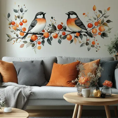 Herbstvogel mit saisonalen Blättern – Decords Wandtattoo, Produktansicht 1
