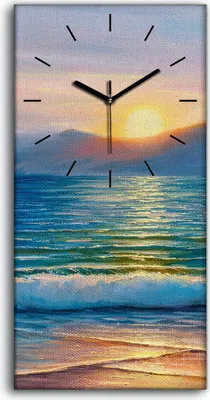 Produktbild von Wandbild Leinwand Bilder Wanduhr Geräuschlos 30x60 Ozean Meer Wellen Küste - schwarze Hände