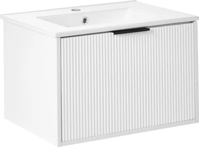 Obrázek produktu pro BELIANI Koupelnová závěsná skříňka bílá dřevotříska keramické umyvadlo 60 cm černá úchytka moderní design