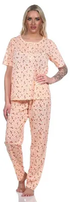 Produktbild von Damen Pyjama Hose & Shirt Schlafanzug Pyjama-Set; Aprikose/XL