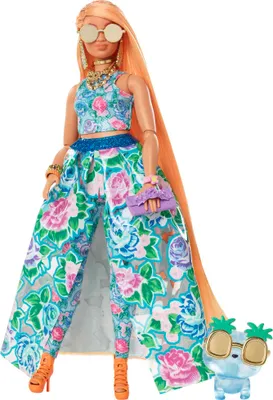 Produktbild von Barbie Extra Fancy Puppe im blauen Kleid mit Blumenmuster