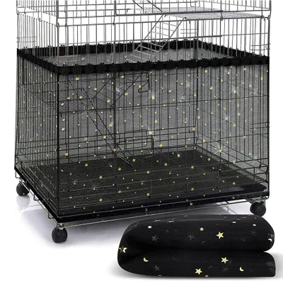 Produktbild von Einstellbar Vogelkäfig Abdeckung, Extra Groß Vogelkäfig Samenfänger, Papageien Kordelzug Vogelfutter Kleintiere Netz, Abdeckung Rock Bewachen für Runde Quadratische Käfige（Schwarz）