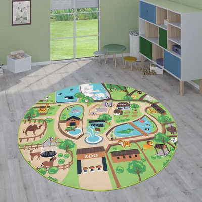 Produktbild von Kinder-Teppiche, Kurzflor-Teppiche für Kinderzimmer mit vers. Designs Spielteppiche Bunt Grösse 200 cm Rund