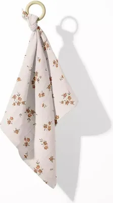 Produktbild von Muminky | Beißring mit Muslin-Tuch - Braune Blüten - Für zahnende Babys - Multifunktional und weich