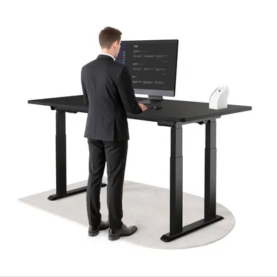 Produktbild von DESKSPACE Höhenverstellbarer Schreibtisch elektrisch mit leisem Dual-Motor – stabiles 4-Bein-Gestell (Schwarzes Gestell, Schwarz Tischplatte, 180×80 cm)