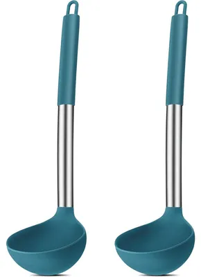 Zdjęcie produktu dla Zestaw dwóch łyżek do zupy, silikon i stal nierdzewna, rękojeść 30 cm, kolor niebieski