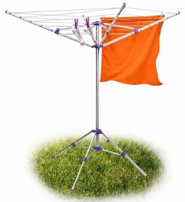 Produktbild von Relaxdays Wäschespinne, 19 m Leine, H x B x T: ca. 161 x 120 x 120 cm, mit Standfuß, Garten, zum Zusammenklappen, silber