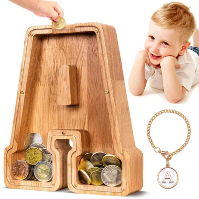 Image de Grande tirelire en bois avec les lettres A et Z, pour les enfants, les filles et les adultes, cadeau, décoration