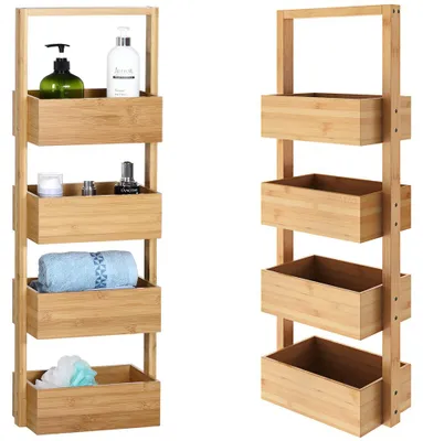 Immagine prodotto di Casaria Mensola da bagno in bambù 4 ripiani 88x16x28cm mensola cucina legno mensole bagno scaffale da spazi stretti
