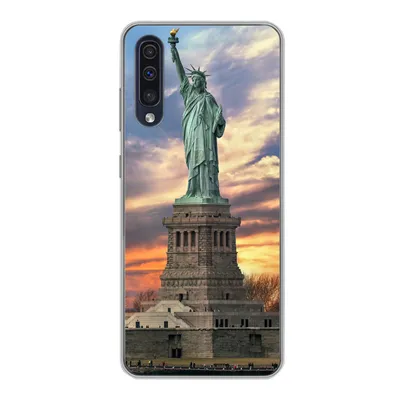 Produktbild von MuchoWow® Handyhülle Schutzhülle Hülle für Samsung Galaxy A30s Freiheitsstatue in New York bei Sonnenuntergang Silikon Softcase Handy Hülle - Karteninhaber