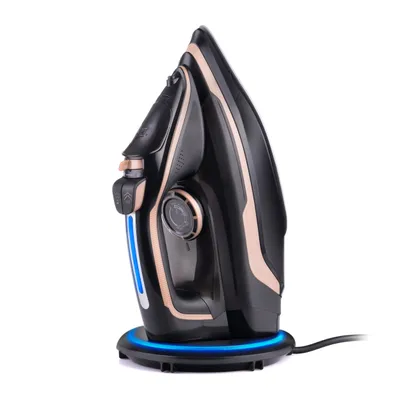 Zdjęcie produktu dla Żelazko bezprzewodowe parowe LEHMANN PARGO GOLDEN ROSE, do 3000W, podświetlane, ceramiczna stopa, Auto Shut Off, System Antywapienny